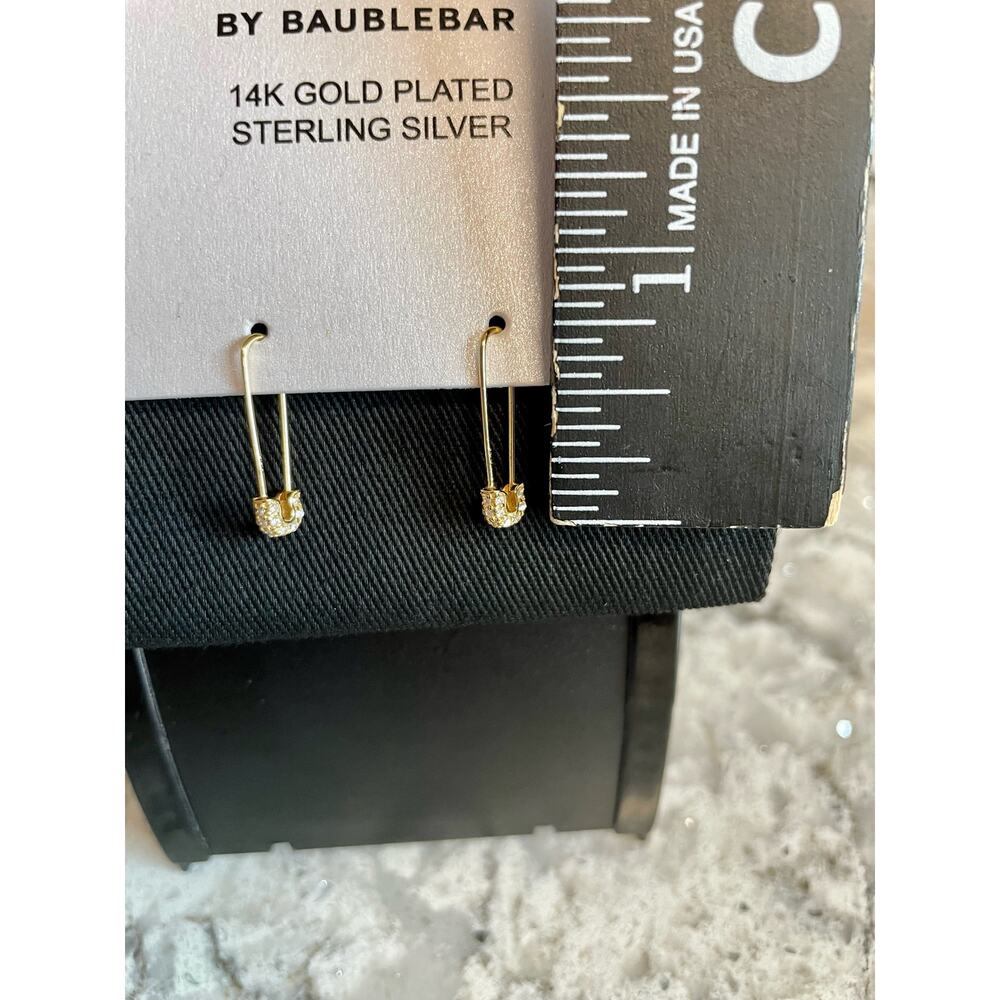 SUGARFIX by BaubleBar 14K Gold Plated Sterling Silver Safety Pin Earrings - NEW - Picture 3 of 4